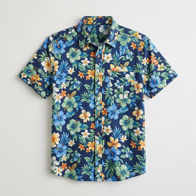 Men's Casual Cotton Shirt with Floral Design