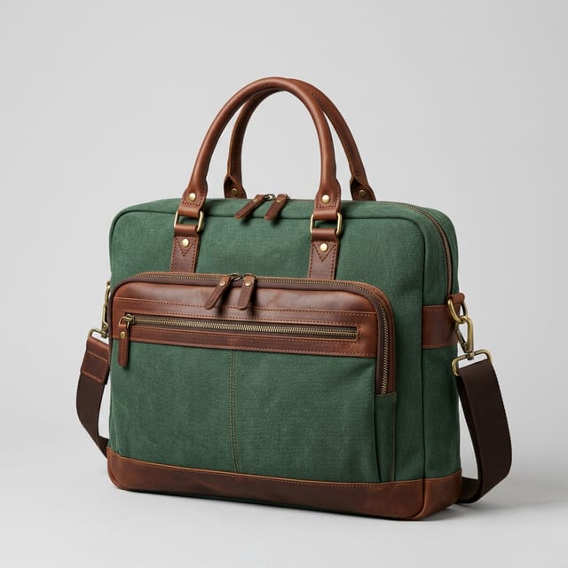 Unisex Canvas and Leather Laptop Bag