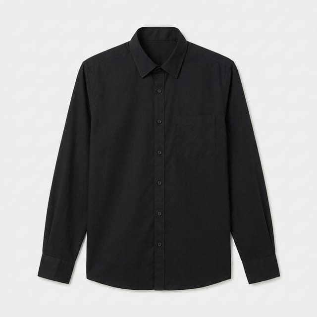 Men's Solid Black Cotton Casual Shirt Men's Solid Black Cotton Casual Shirt