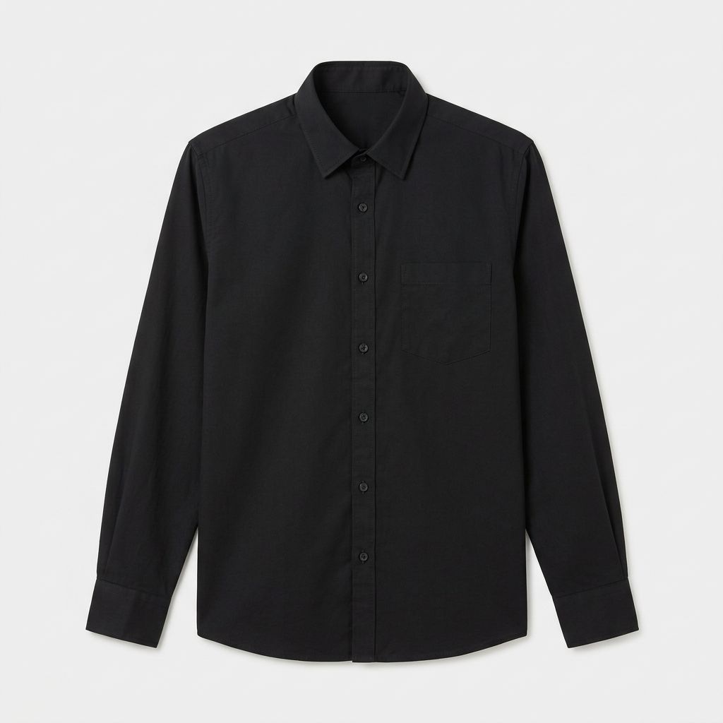 Men's Solid Black Cotton Casual Shirt